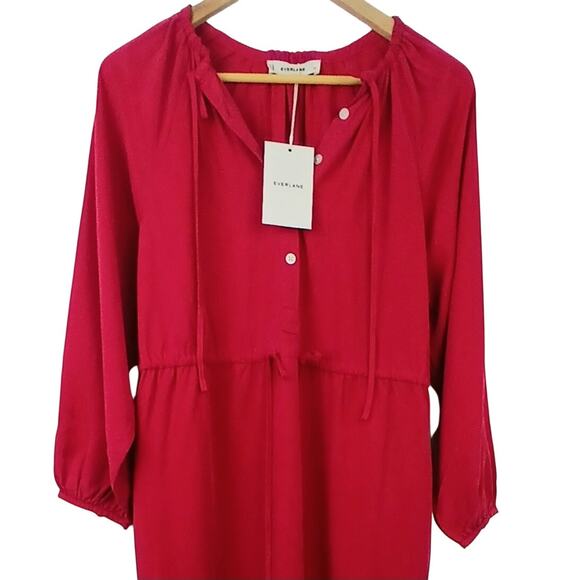 Everlane SZ XS The Tencel Gathered Maxi Dress in Red Currant Oversized Fit NWT - Picture 3 of 6